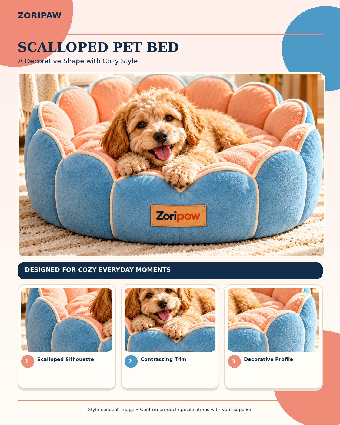 Zoripaw Scalloped Pet Bed – Playful Designer Nest
