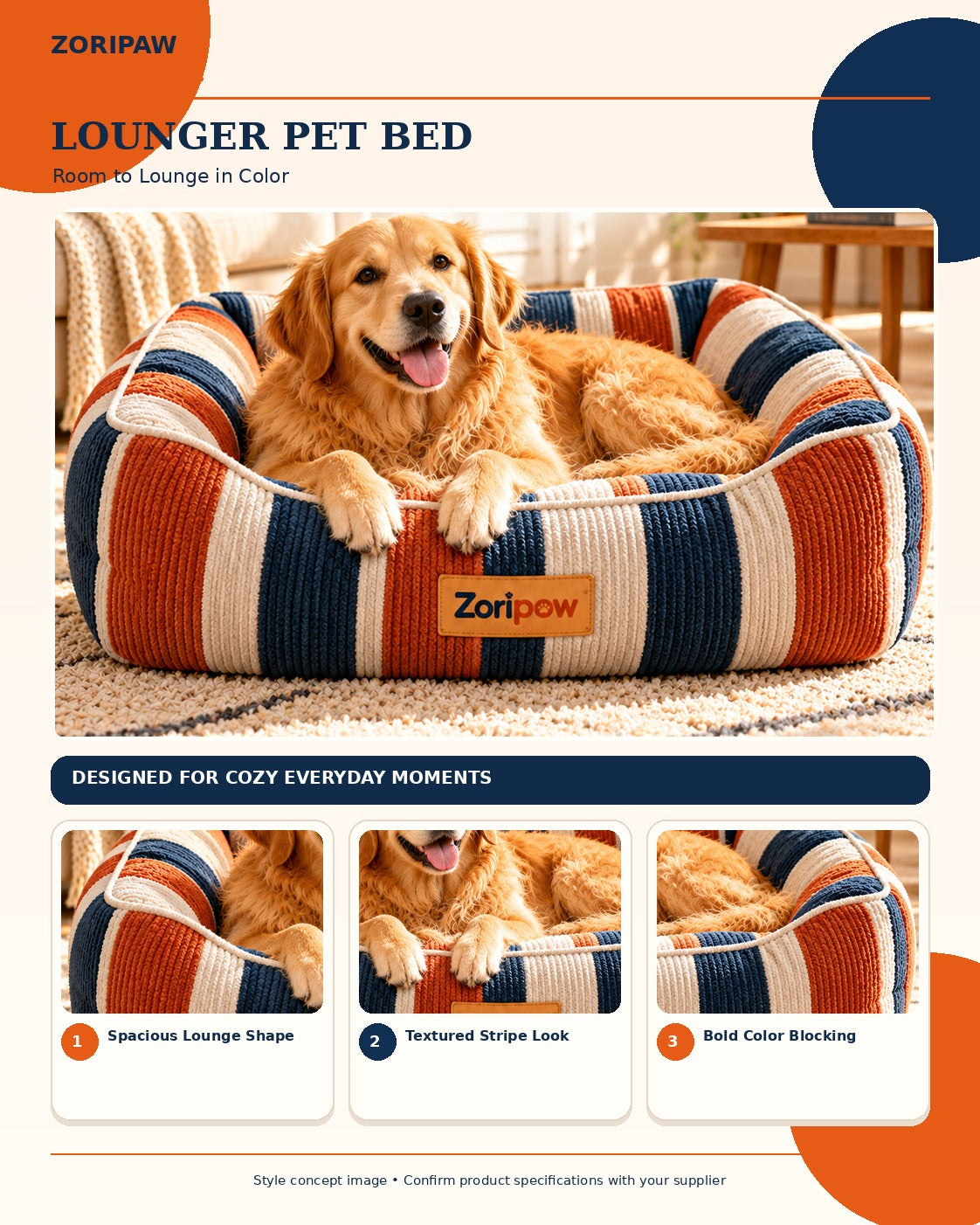 Zoripaw Lounger Pet Bed – Striped Lounge Style