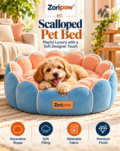 Zoripaw Scalloped Pet Bed – Playful Designer Nest