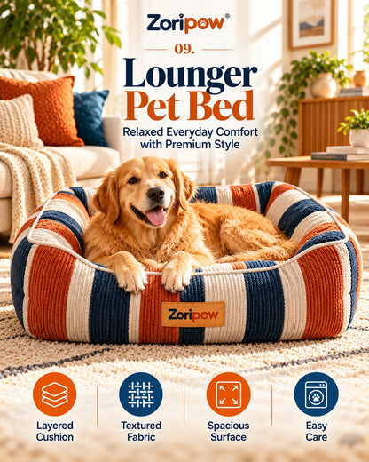 Zoripaw Lounger Pet Bed – Striped Lounge Style